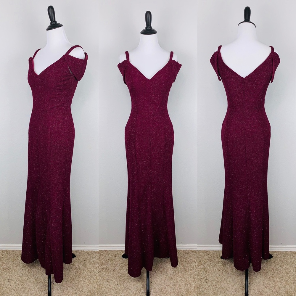 Evening Formal Dress Shimmer Off Shoulder Floor 4